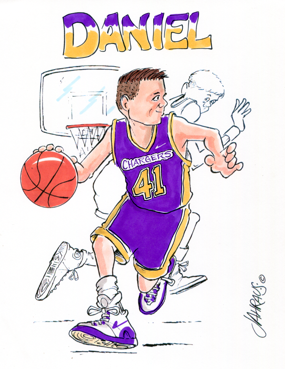 basketball player dribbling cartoon