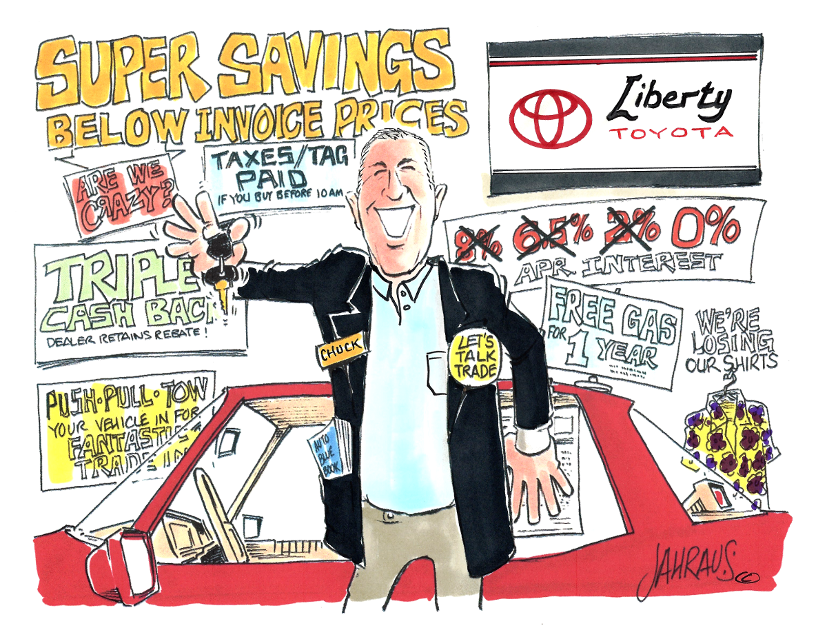 car salesman cartoon